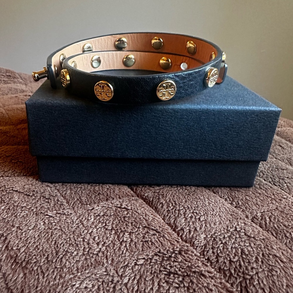 Tory Burch Black and Gold Double Wrapped Bracelet